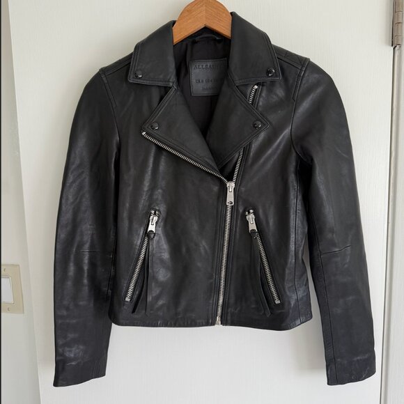 ALLSAINTS Dalby Slim Fit Leather Biker Jacket - US 4 - Like New - Picture 1 of 4